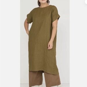 Elizabeth Suzann Georgia Midi Olive Linen Sz S/M